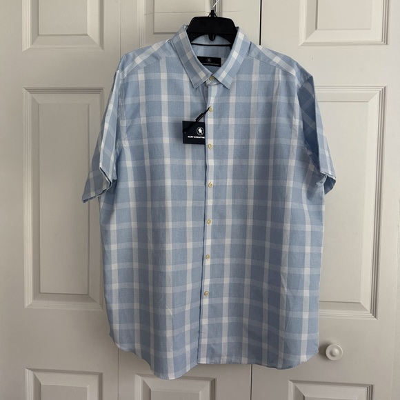 HART SCHAFFNER MARX MENS SHORT SLEEVE DRESS SHIRT XL BLUE AND WHITE - Picture 1 of 9